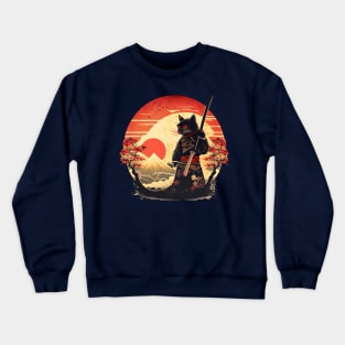 Ninja Cat Japanese Vintage Sunset Sword Crewneck Sweatshirt
